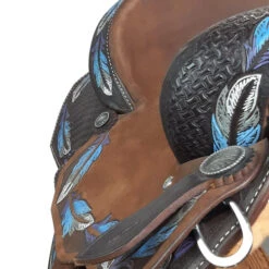 Alamo Saddlery Feather Barrel Saddle 13 Alamo Saddlery Feather Barrel Saddle -Weaver Leather Store feather barrel brown blue detail FEATHER alamo 36570.1650659582